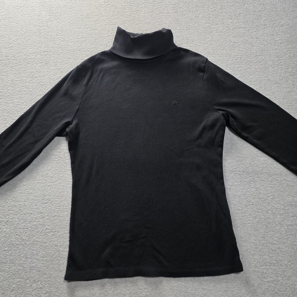 Lauren Ralph Lauren Long Sleeve Turtleneck Top Womens S Black Layering Cotton